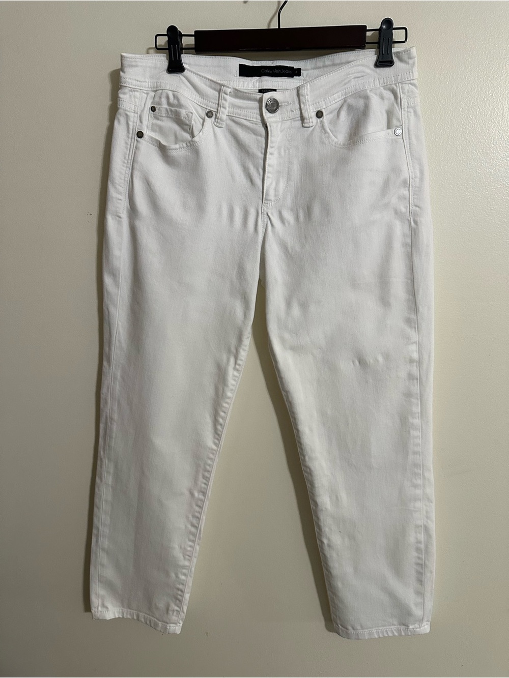 Calvin Klein Jeans White Cropped Slim Skinny Crop Straight Jeans